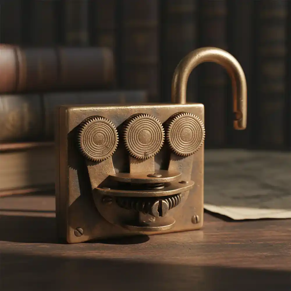 Close up of a complex brass combination lock
